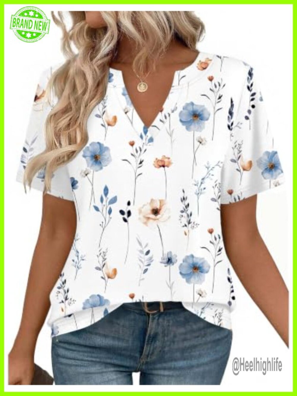 Womens Short Sleeve V-Neck High-Low Tunic Top Flowy Dressy Casual Blouse
